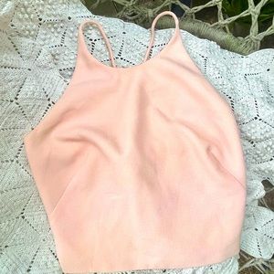 Light Pink cropped, almost back lace tank blouse
